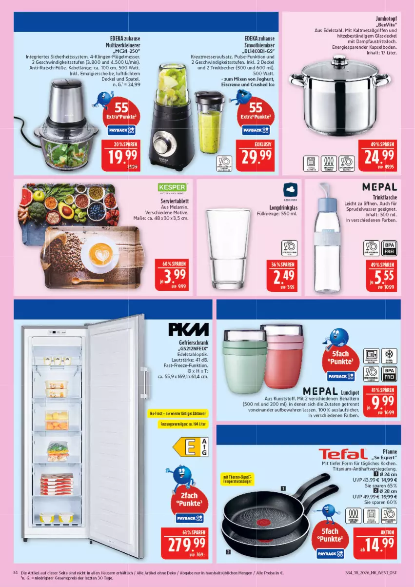 Aktueller Prospekt Marktkauf - Prospekt - von 26.04 bis 02.05.2026 - strona 34 - produkty: aust, Becher, Behälter, creme, crushed ice, decke, Deckel, deka, drink, edelstahl, eis, eiscreme, flasche, gefrierschrank, Glasdeckel, HP, joghur, joghurt, jumbo, leine, LG, messer, Mixer, Pfau, reis, Schrank, Serviertablett, smoothie, Sprudel, tablet, tablett, Ti, topf, trinkbecher, trinkflasche, vita, wasser, Zerkleinerer, ZTE