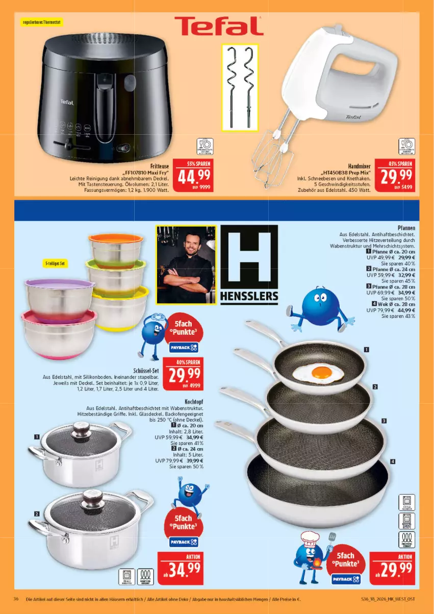 Aktueller Prospekt Marktkauf - Prospekt - von 26.04 bis 02.05.2026 - strona 36 - produkty: backofen, decke, Deckel, edelstahl, eis, fritteuse, Glasdeckel, handmixer, Kochtopf, Mixer, Ofen, pfanne, pfannen, Reinigung, reis, Schneebesen, schüssel, tefal, Ti, topf, wok