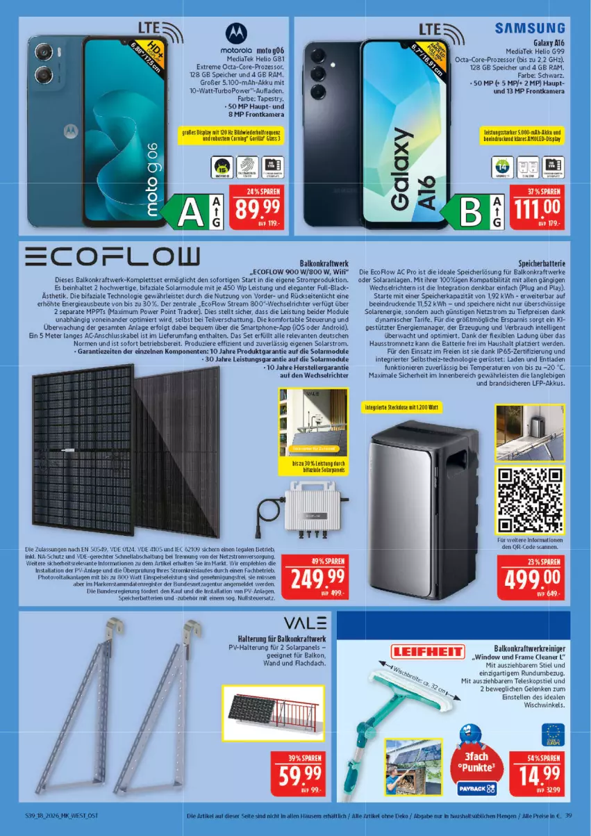 Aktueller Prospekt Marktkauf - Prospekt - von 26.04 bis 02.05.2026 - strona 39 - produkty: akku, batterie, batterien, eis, elle, ente, erde, frontkamera, Intel, kamera, kraft, lack, LG, motorola, Rauch, reiniger, reis, rel, rum, rwe, Samsung, Schal, smartphone, steckdose, Teleskop, teleskopstiel, teller, Ti, tiefpreis, usb, ZTE