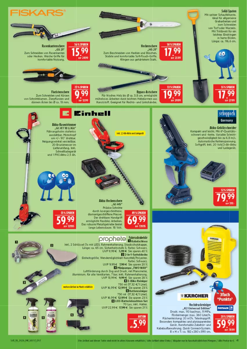 Aktueller Prospekt Marktkauf - Prospekt - von 26.04 bis 02.05.2026 - strona 41 - produkty: akku, akku-heckenschere, auer, auto, batterie, blume, blumen, decke, E-Bike, eis, Fahrrad, Germ, gsw, heckenschere, hochdruckreiniger, Holz, K2, karcher, Kette, ladegerät, Leuchte, leuchten, LG, messer, pflanze, pflanzen, rasen, rasentrimmer, reiniger, reis, Ria, ring, rum, sattel, Schere, schnellladegerät, schnitten, Spaten, Teleskop, Ti, tisch