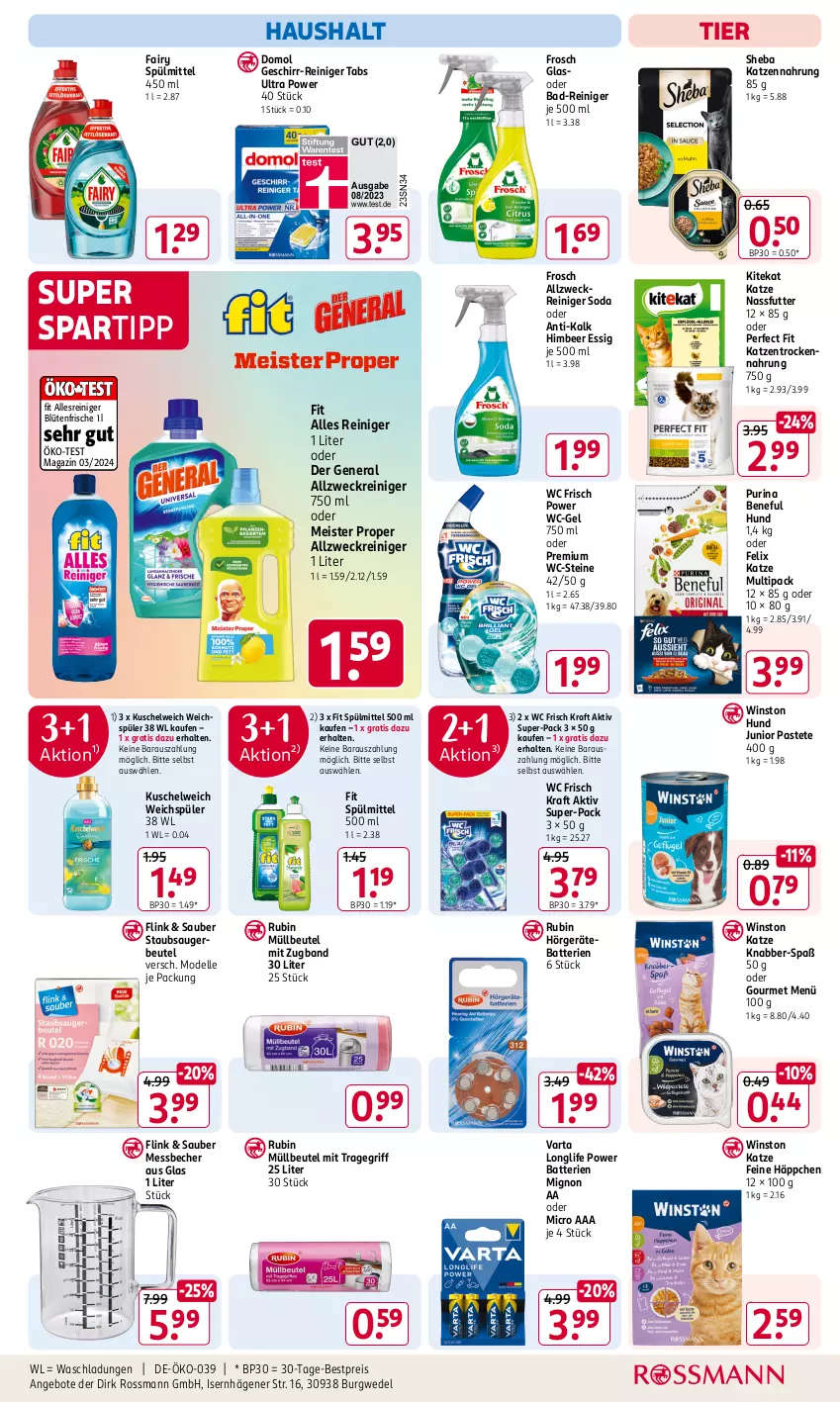 Aktueller Prospekt Rossmann - Prospekte - von 07.10 bis 11.10.2024 - strona 13 - produkty: allzweckreiniger, angebot, angebote, Bad, Bad-Reiniger, batterie, batterien, Becher, bestpreis, beutel, Blüte, dell, Domol, eis, elle, essig, fairy, felix, Frosch, geschirr, himbeer, katzennahrung, kitekat, kraft, Kuschelweich, longlife, magazin, Meister, meister proper, Messbecher, Mode, müllbeutel, nassfutter, pastete, Perfect Fit, purina, reiniger, reis, Rubin, sheba, Soda, spartipp, spülmittel, staubsauger, staubsaugerbeutel, Ti, tragegriff, Trockennahrung, varta, wc frisch, WC Frisch Kraft Aktiv, wc-gel, WC-Steine, weck, wedel, weichspüler