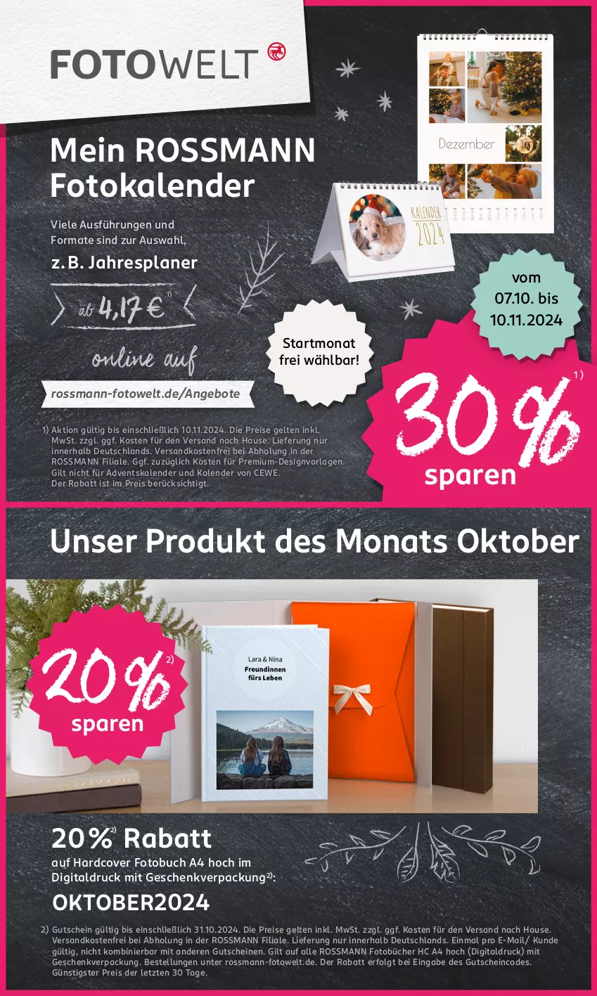 Aktueller Prospekt Rossmann - Prospekte - von 07.10 bis 11.10.2024 - strona 24 - produkty: Adventskalender, angebot, angebote, buch, cewe, eis, Fotobuch, Fotokalender, gutschein, gutscheine, LG, ndk, reis, Ti, versandkostenfrei, ZTE