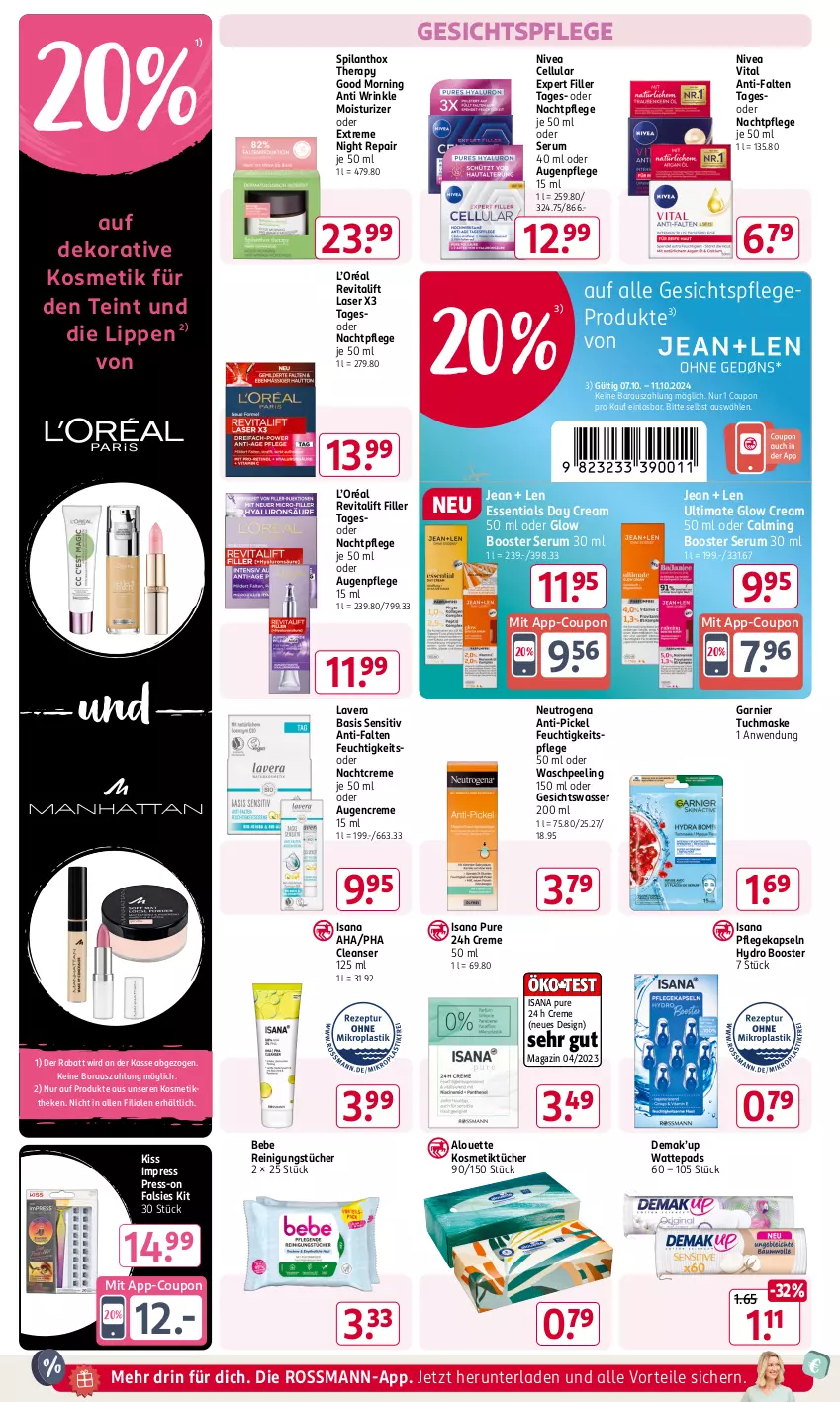 Aktueller Prospekt Rossmann - Prospekte - von 07.10 bis 11.10.2024 - strona 8 - produkty: alouette, Augenpflege, Bebe, coupon, creme, feuchtigkeitspflege, garnier, gesichtspflege, Gesichtswasser, HP, isana, kosmetik, Kosmetiktücher, lavera, magazin, Maske, nachtcreme, nachtpflege, neutrogena, nivea, Peeling, Reinigung, reinigungstücher, Revital, revitalift, rum, sana, Serum, Ti, tuc, tücher, tuchmaske, vita, wasser, wattepads