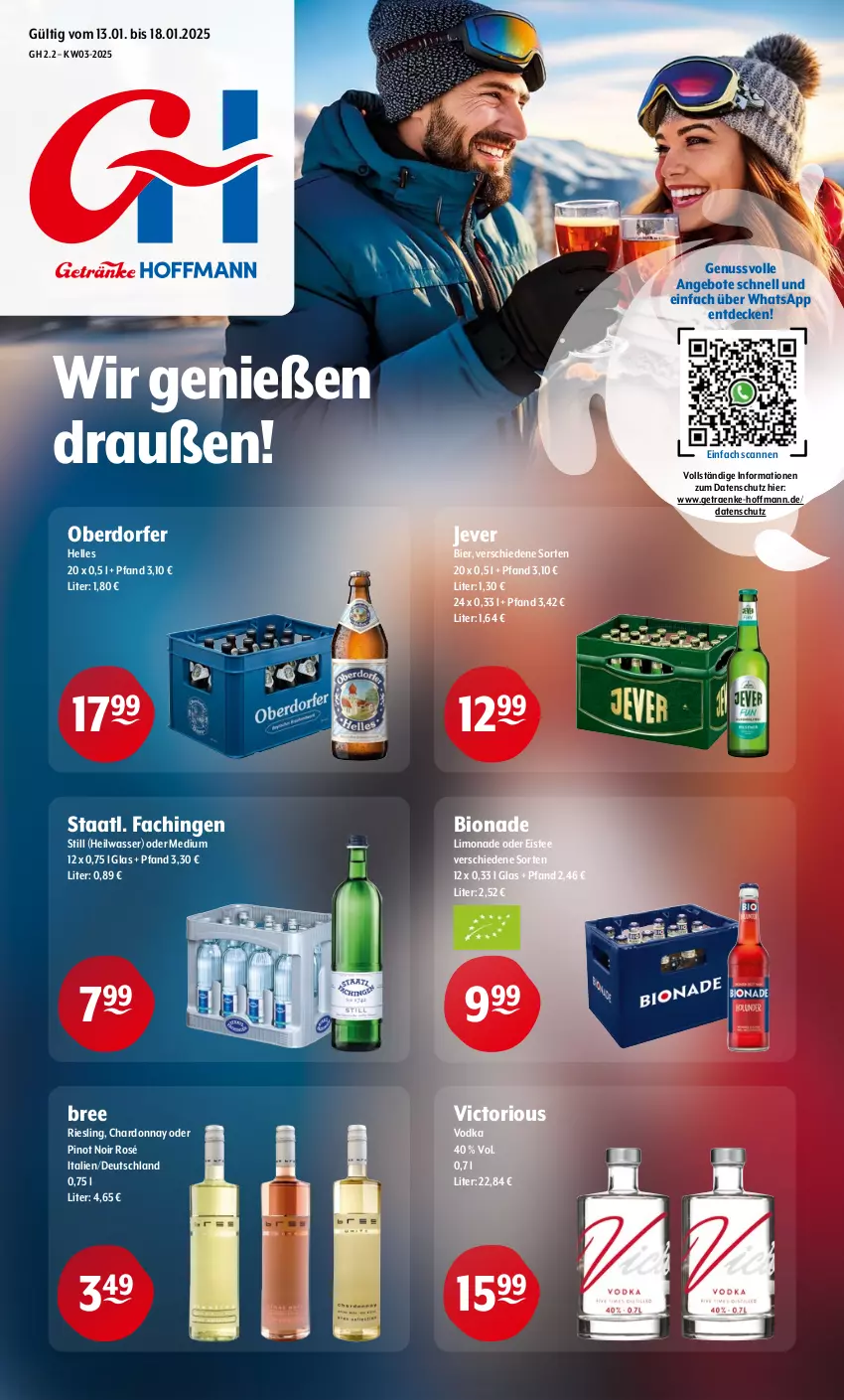 Aktueller Prospekt Getraenke Hoffmann - Prospekte - von 13.01 bis 18.01.2025 - strona 1 - produkty: angebot, angebote, bier, bio, bionade, bree, chardonnay, decke, eis, eistee, elle, jever, limo, limonade, nuss, Pinot, pinot noir, riesling, Staatl. Fachingen, tee, Ti, vodka, wasser