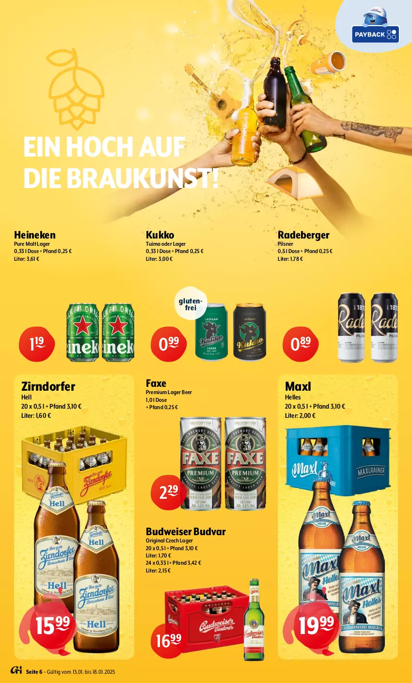 Aktueller Prospekt Getraenke Hoffmann - Prospekte - von 13.01 bis 18.01.2025 - strona 6 - produkty: axe, Berger, budweiser, eis, elle, gin, heineken, Maxl Helles, pils, pilsner, radeberger, radeberger pilsner, Ti