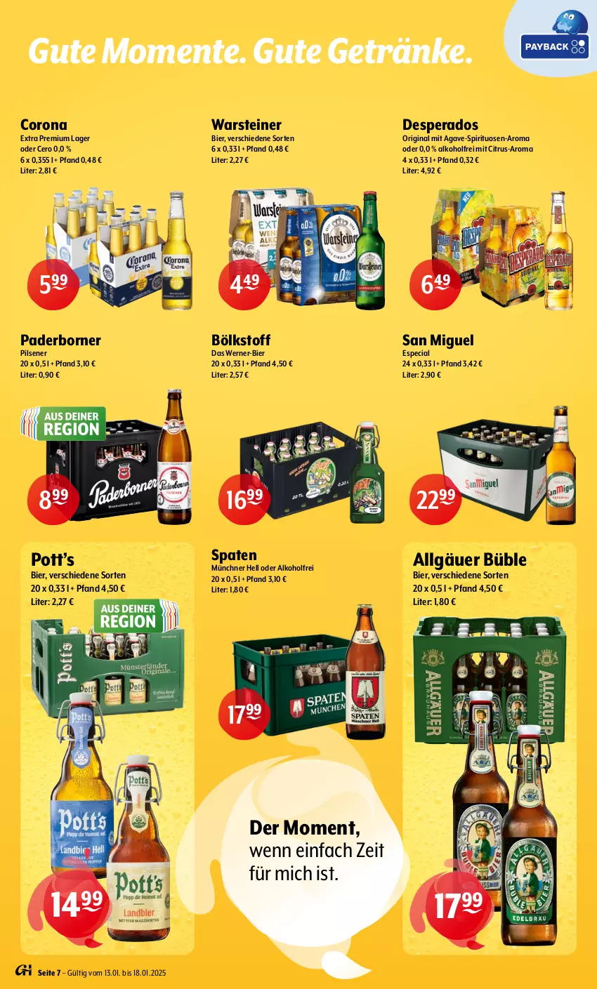 Aktueller Prospekt Getraenke Hoffmann - Prospekte - von 13.01 bis 18.01.2025 - strona 7 - produkty: alkohol, bier, citrus, corona, corona extra, desperados, ente, getränk, getränke, gin, LG, pils, pilsener, Spaten, spirituosen, steiner, Ti, warsteiner