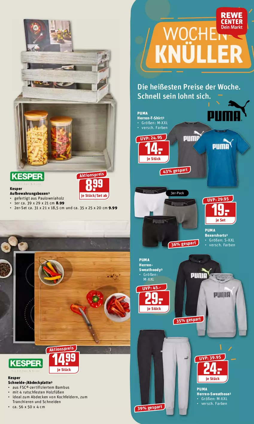 Aktueller Prospekt Rewe - Prospekte - von 24.01 bis 30.01.2022 - strona 27 - produkty: aktionspreis, aufbewahrungsbox, bambus, decke, eis, herren-t-shirt, Holz, hose, kesper, kochfeld, latte, puma, reis, shirt, shorts, Sweathose, T-Shirt, Ti