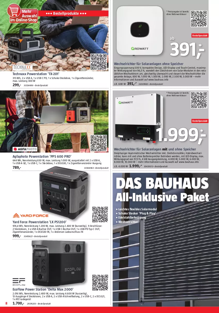 Aktueller Prospekt Bauhaus - Prospekte - von 29.07 bis 02.09.2023 - strona 8 - produkty: anzünder, batterie, Bau, buch, edelstahl, eis, erde, ladegerät, reis, rwe, steckdose, technaxx, Ti, usb