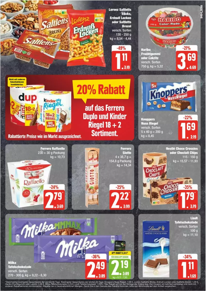 Aktueller Prospekt Edeka - Prospekte - von 05.08 bis 10.08.2024 - strona 19 - produkty: deka, knoppers, LG, lindt, lorenz, nuss, riegel, saltletts, schoko, schokolade, tafelschokolade