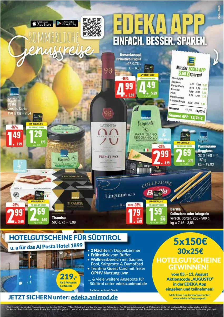 Aktueller Prospekt Edeka - Prospekte - von 05.08 bis 10.08.2024 - strona 5 - produkty: barilla, eis, gutschein, gutscheine, LG, nuss, parmigiano, pasta, pesto, primitivo, reggiano, Ti, tiramisu