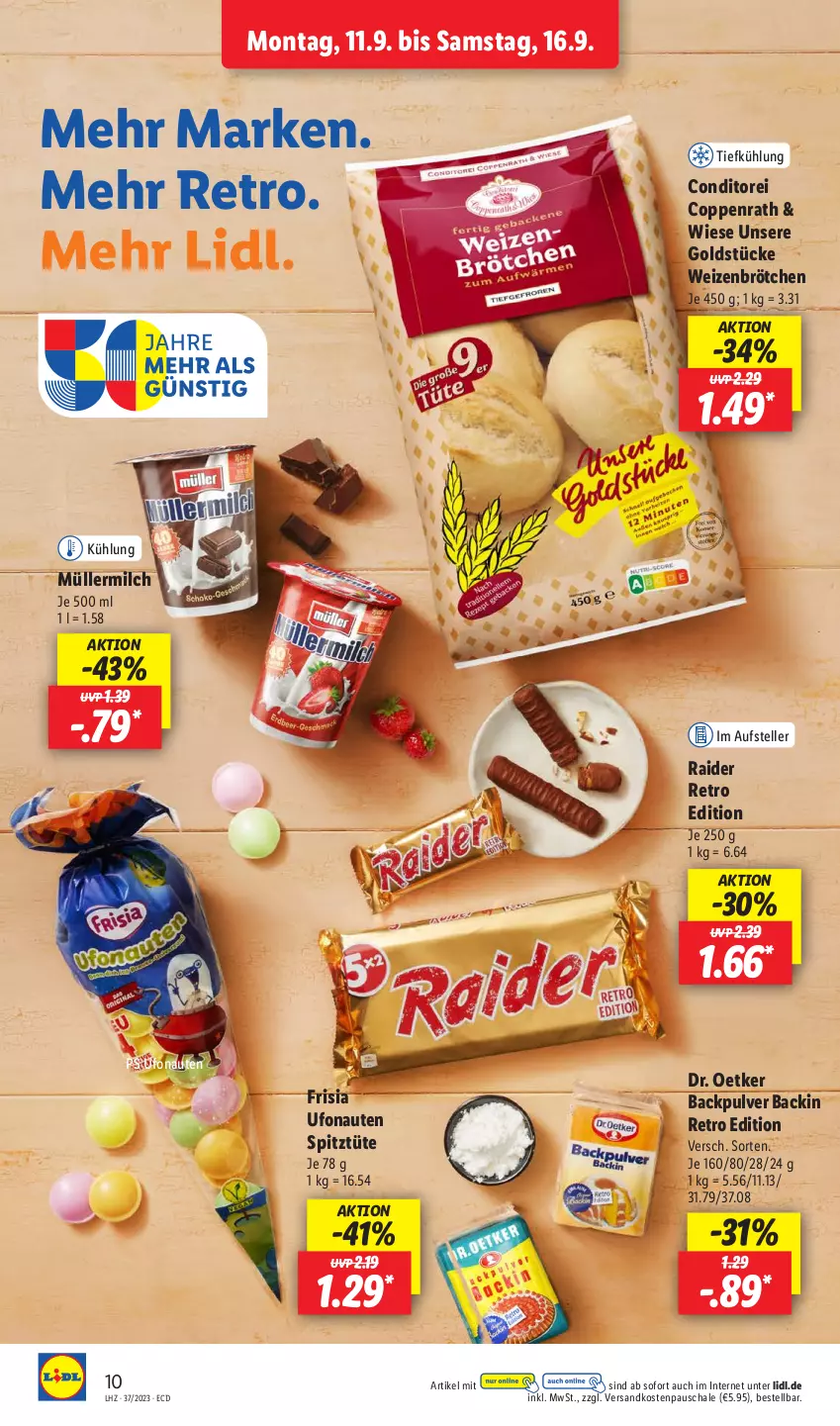 Aktueller Prospekt Lidl - Aktionsprospekt - von 11.09 bis 16.09.2023 - strona 16 - produkty: brötchen, coppenrath, Dr. Oetker, elle, Goldstücke, milch, Müller, müllermilch, ndk, Schal, Schale, teller, Ti, Tüte, weizenbrötchen