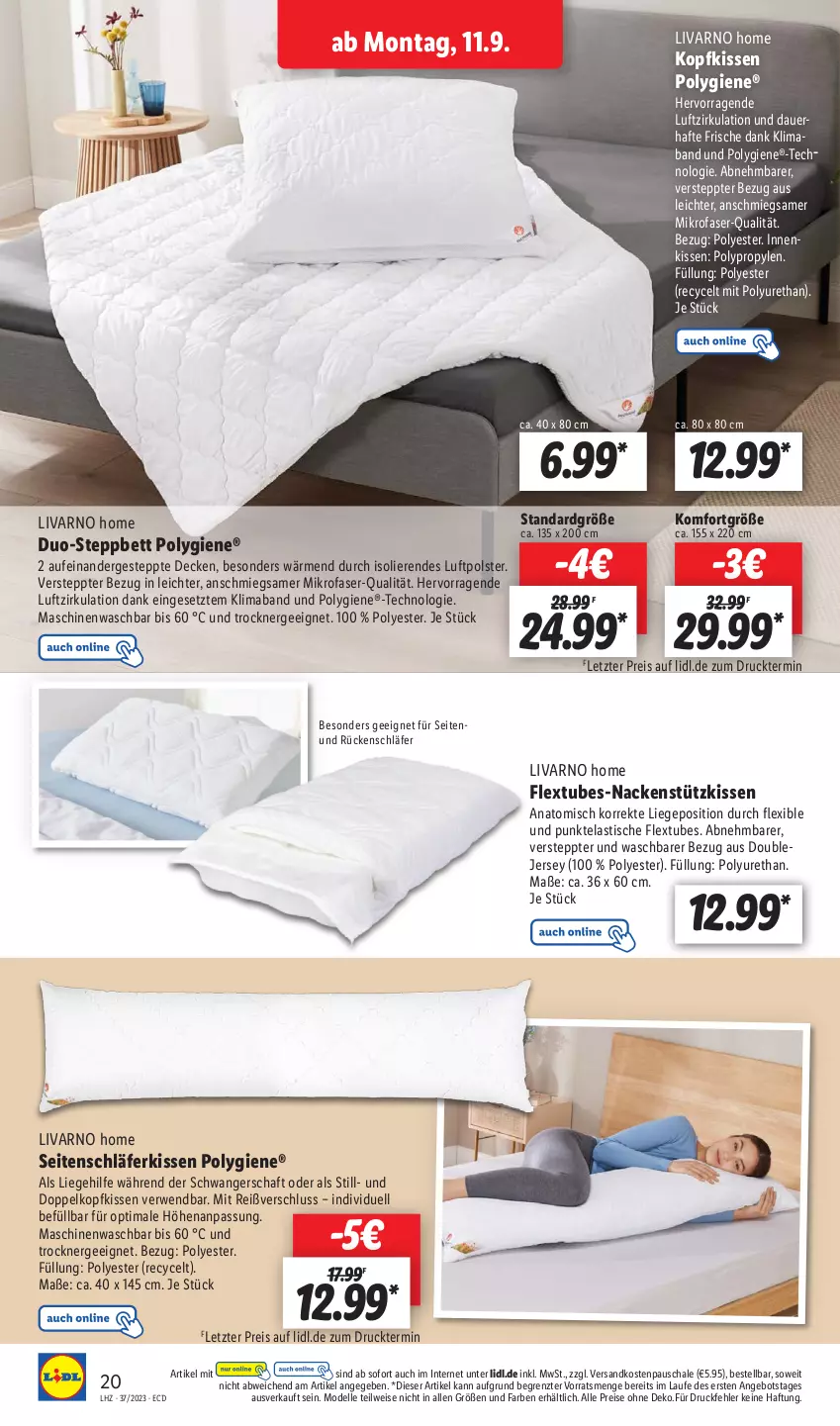 Aktueller Prospekt Lidl - Aktionsprospekt - von 11.09 bis 16.09.2023 - strona 30 - produkty: angebot, asti, auer, bett, decke, dell, eis, elle, Ergee, kissen, kopfkissen, Liege, mab, mikrofaser, Mode, ndk, reis, rwe, Schal, Schale, steppbett, Ti, tisch, Trockner, ZTE