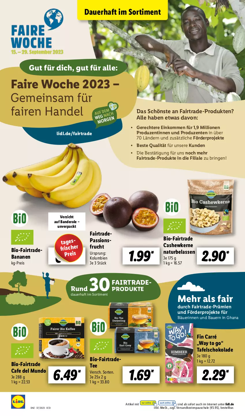 Aktueller Prospekt Lidl - Aktionsprospekt - von 11.09 bis 16.09.2023 - strona 60 - produkty: auer, banane, bananen, Bau, Bauer, bio, Cashew, cashewkerne, eis, ente, frucht, lion, natur, ndk, passionsfrucht, reis, ring, Schal, Schale, schoko, schokolade, tafelschokolade, tee, Ti