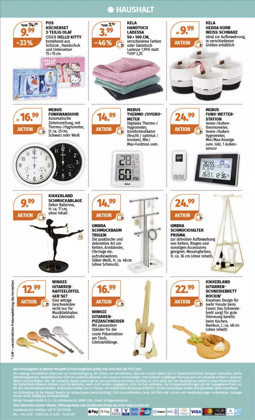 Aktueller Prospekt Mueller - Haushaltswaren Angebote - von 12.12 bis 17.12.2022 - strona 4 - produkty: ACC, accessoires, auto, ball, bambus, edelstahl, eis, elle, gästetuch, Grom, Hygrometer, kaffee, Kette, korb, kuchen, Ohrringe, pizza, reis, ring, Schmuck, schneidebrett, Schürze, teller, thermometer, Ti, tisch, tuc, uhr, Untersetzer, wanduhr