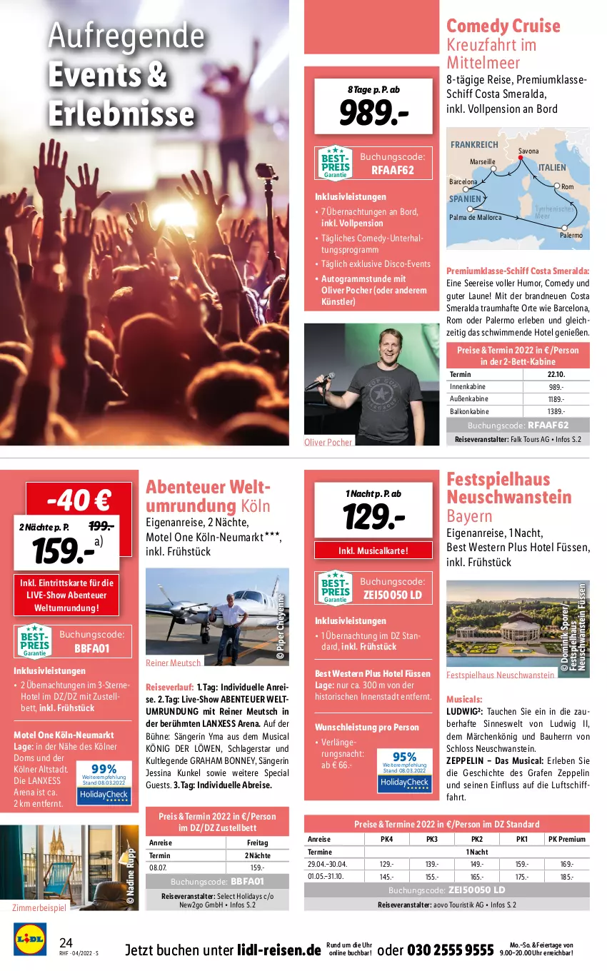 Aktueller Prospekt Lidl - Monatliche Reise-Highlights - von 30.03 bis 25.05.2022 - strona 24 - produkty: auto, balkonkabine, Bau, bett, Brei, buch, eier, eis, elle, ente, individuelle abreise, inklusivleistungen, K2, König der Löwen, mars, olive, reis, reiseveranstalter, reiseverlauf, Ti, uhr, Weste, zimmerbeispiel