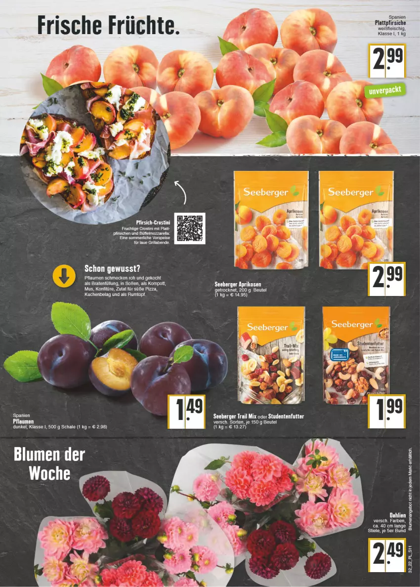 Aktueller Prospekt E Center - Angebote der Woche - von 08.08 bis 13.08.2022 - strona 11 - produkty: angebot, aprikose, aprikosen, Berger, beutel, blume, blumen, cola, dahlie, eis, ente, fleisch, grill, konfitüre, kuchen, mozzarella, pfirsich, pfirsiche, pflaume, pflaumen, pizza, plattpfirsiche, rel, rum, Rumtopf, Schal, Schale, seeberger, studentenfutter, topf