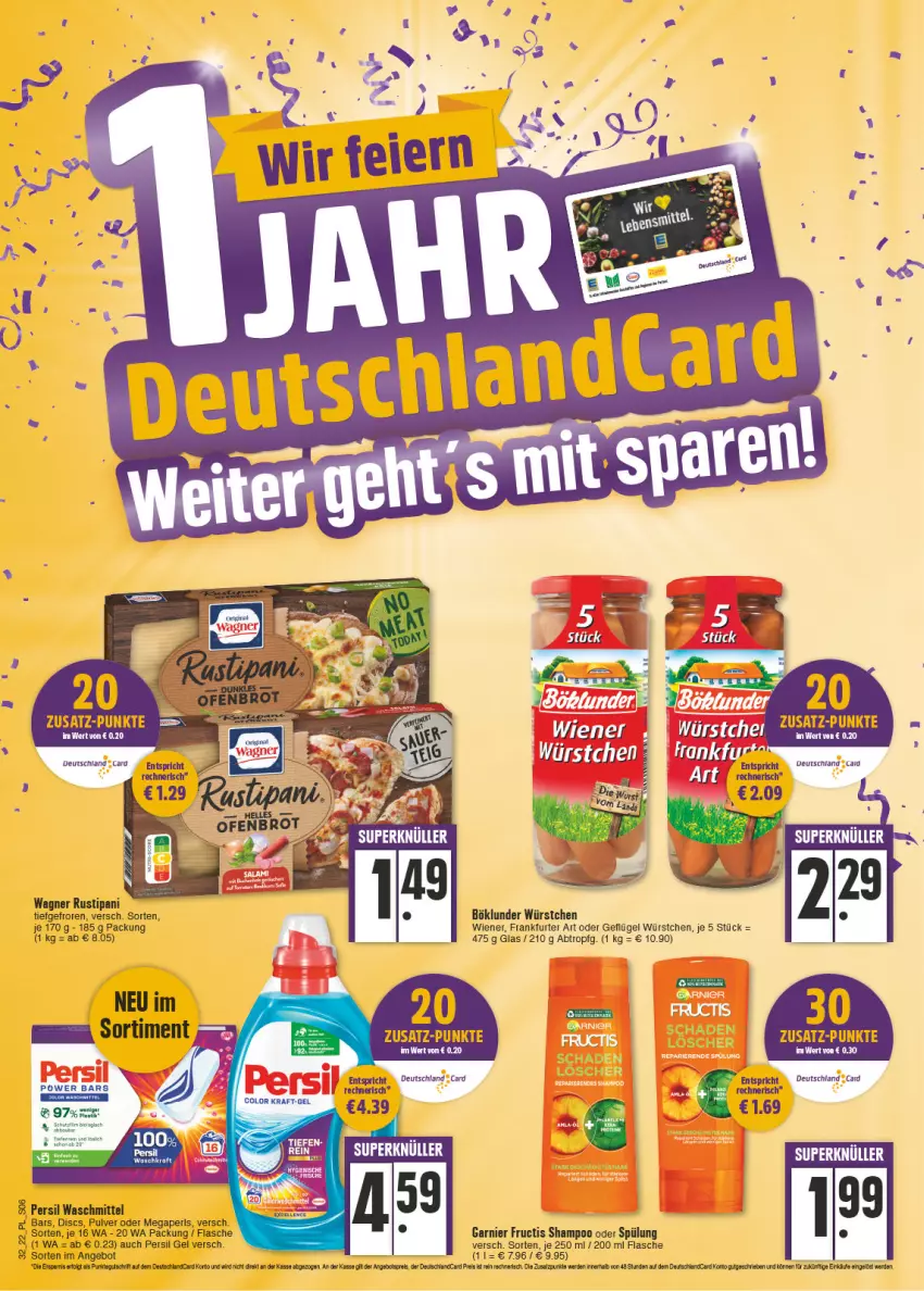 Aktueller Prospekt E Center - Angebote der Woche - von 08.08 bis 13.08.2022 - strona 6 - produkty: angebot, böklunder, eis, erde, flasche, frankfurter, fructis, garnier, Geflügel, kraft, LG, megaperls, persil, persil waschmittel, reis, rustipani, salz, Seife, shampoo, shampoo oder spülung, spülung, Ti, wagner, waschmittel, wiener, würstchen