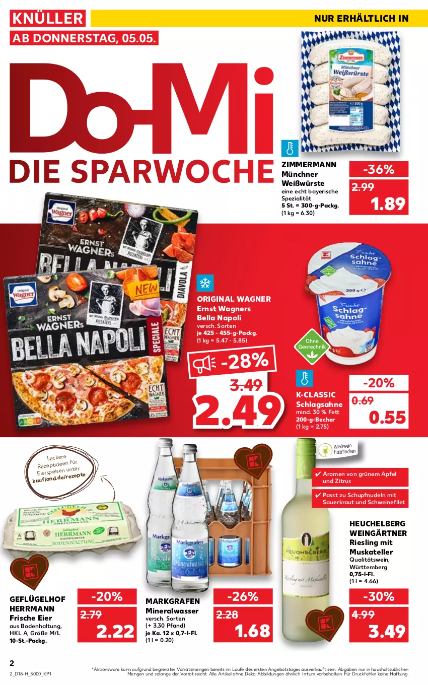 Aktueller Prospekt Kaufland - Spezielle Angebote - von 05.05 bis 11.05.2022 - strona 2 - produkty: Alwa, angebot, apfel, auer, Becher, eier, eis, elle, filet, Geflügel, gin, Heu, Kraut, mineralwasser, nudel, nudeln, original wagner, qualitätswein, rezept, riesling, sahne, Sauerkraut, schlagsahne, schwein, schweine, schweinefilet, Spezi, teller, Ti, wagner, wagners, wasser, wein, weine, Weißwein, ZTE