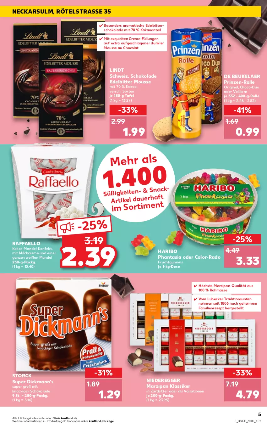 Aktueller Prospekt Kaufland - Spezielle Angebote - von 05.05 bis 11.05.2022 - strona 5 - produkty: angebot, angebote, cola, creme, de beukelaer, Dickmann's, Egger, frucht, fruchtgummi, fruchtgummis, gin, haribo, kakao, kokos, korn, lindt, Lübecker, mandel, marzipan, milch, mousse, Mousse au Chocolat, raffaello, rezept, Ria, schoko, schokolade, snack, snacks, storck, Ti, tisch