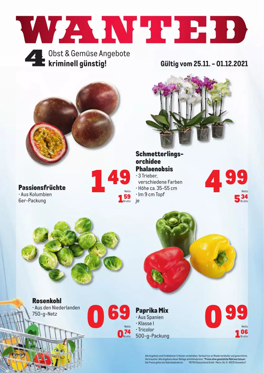 Aktueller Prospekt Metro - Obst & Gemüse Frischepreise - von 25.11 bis 01.12.2021 - strona 1