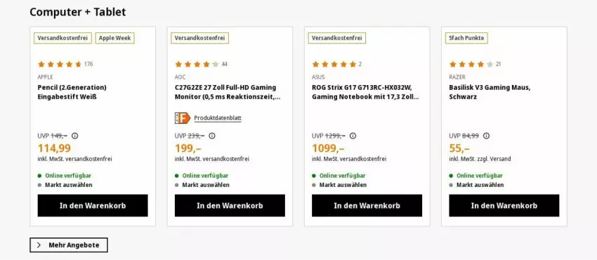 Aktueller Prospekt Saturn - Prospekte - von 21.08 bis 30.08.2023 - strona 8 - produkty: angebot, angebote, Apple, asus, computer, gaming maus, gaming notebook, korb, Maus, monitor, ndk, notebook, pute, Razer, tablet, Ti, versandkostenfrei