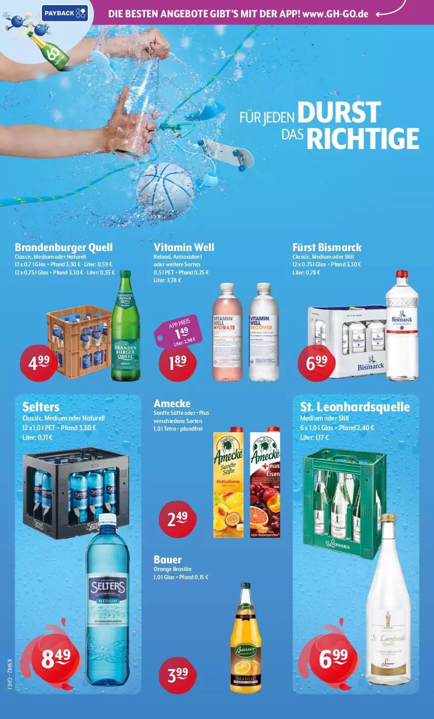 Aktueller Prospekt Getraenke Hoffmann - Prospekte - von 12.10 bis 17.10.2026 - strona 2 - produkty: amecke, angebot, angebote, auer, Bau, Bauer, bismarck, burger, eis, elle, natur, orange, rel, säfte, Selters, Ti, vita