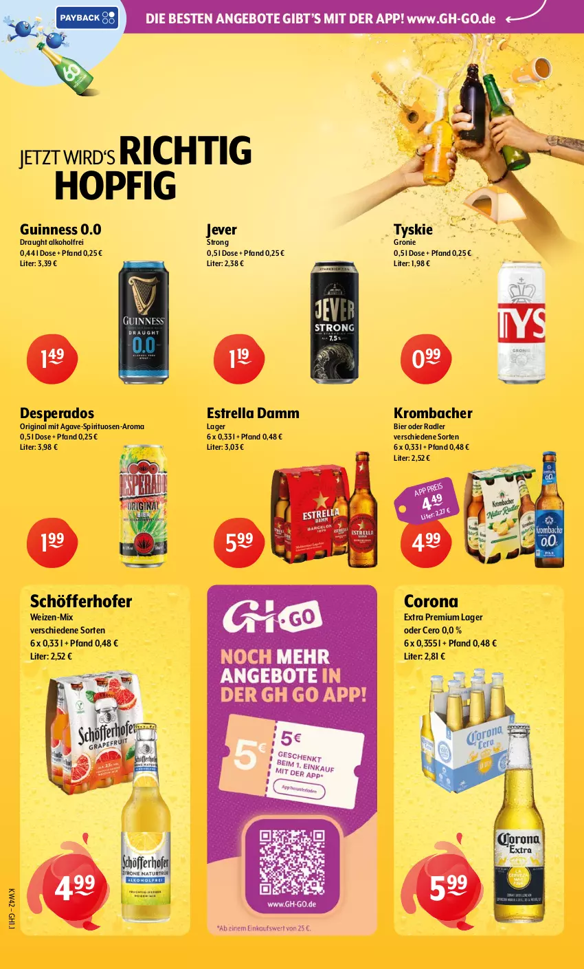 Aktueller Prospekt Getraenke Hoffmann - Prospekte - von 12.10 bis 17.10.2026 - strona 6 - produkty: alkohol, angebot, angebote, bier, corona, corona extra, desperados, eis, Estrella Damm, gin, Guinness, jever, krombache, krombacher, oder radler, radler, rel, schöfferhofer, spirituosen, Ti, tyskie