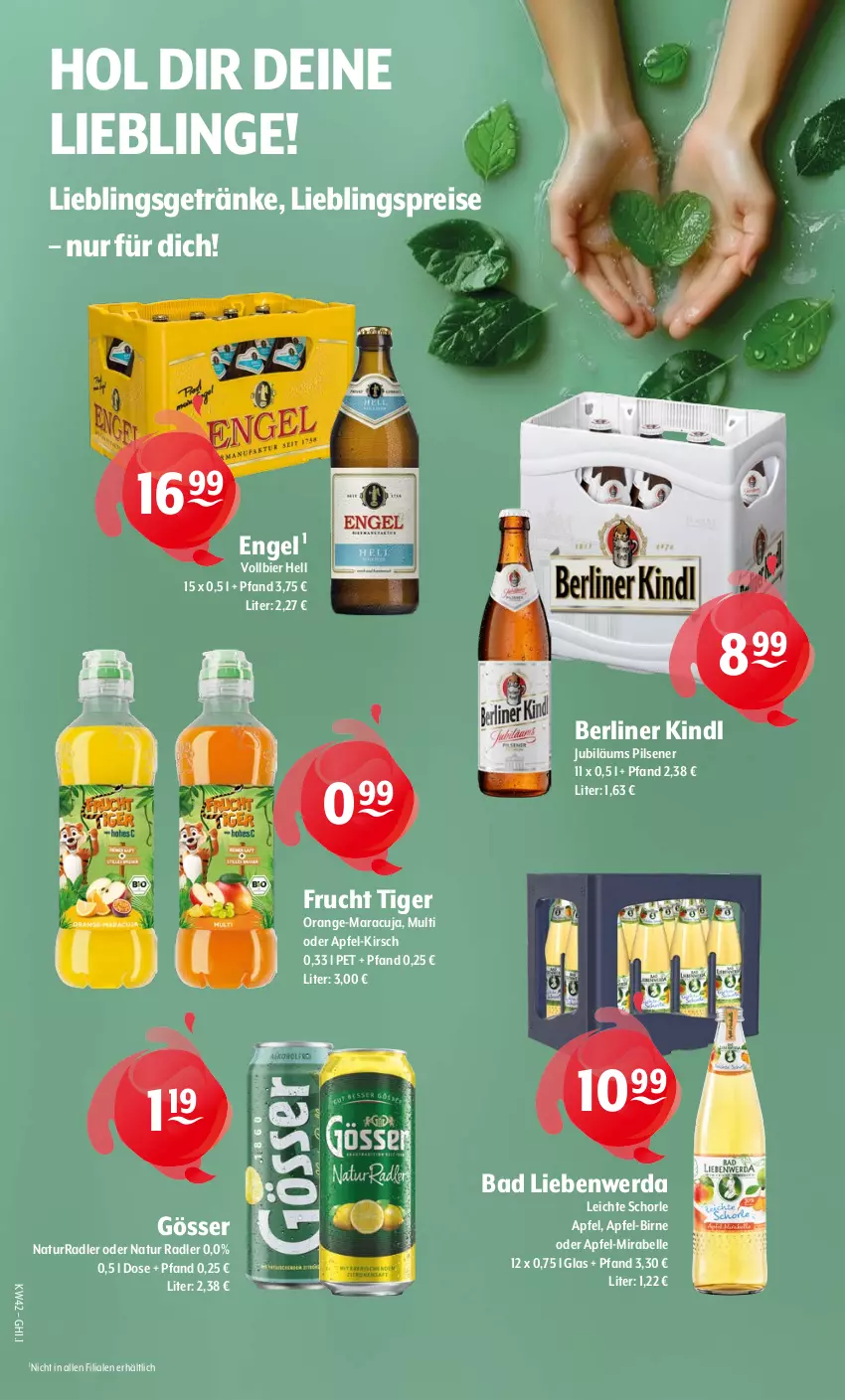 Aktueller Prospekt Getraenke Hoffmann - Prospekte - von 12.10 bis 17.10.2026 - strona 9 - produkty: apfel, Bad, Bad Liebenwerda, berliner, berliner kindl, bier, eis, elle, Engel, frucht, getränk, getränke, gösser, Jubiläums, kirsch, maracuja, natur, natur radler, orange, pils, pilsener, radler, reis, schorle, Ti