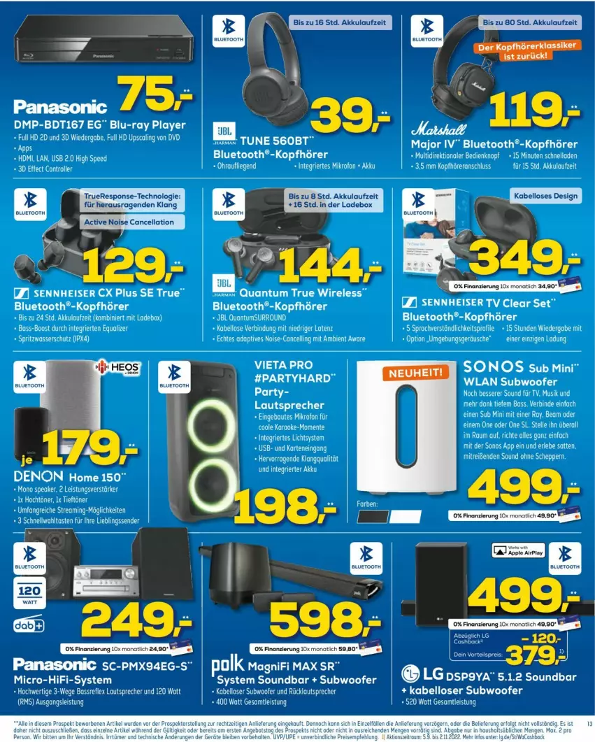 Aktueller Prospekt Euronics - Prospekte - von 12.10 bis 19.10.2022 - strona 13 - produkty: akku, blu-ray, Blu-ray player, Effect, eis, elle, ente, HDMI, Intel, kopfhörer, lautsprecher, LG, Roller, sennheiser, Sonos, spee, Subwoofer, Ti, usb