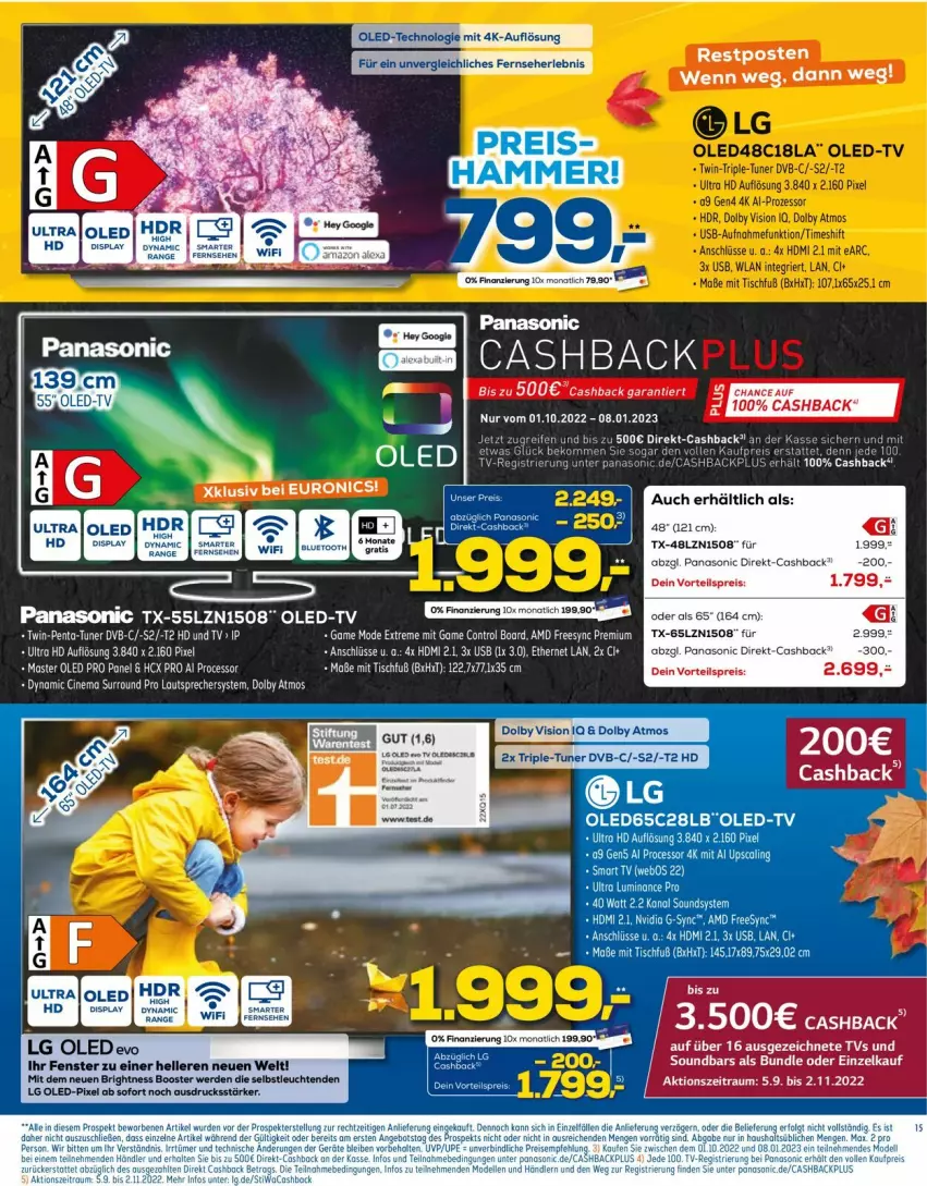 Aktueller Prospekt Euronics - Prospekte - von 12.10 bis 19.10.2022 - strona 15 - produkty: asus, beko, cin, eis, elle, ente, erde, fenster, HDMI, lautsprecher, Leuchte, leuchten, LG, Mode, Oled-TV, panasonic, reifen, reis, sac, soundbar, tee, Ti, tisch, usb