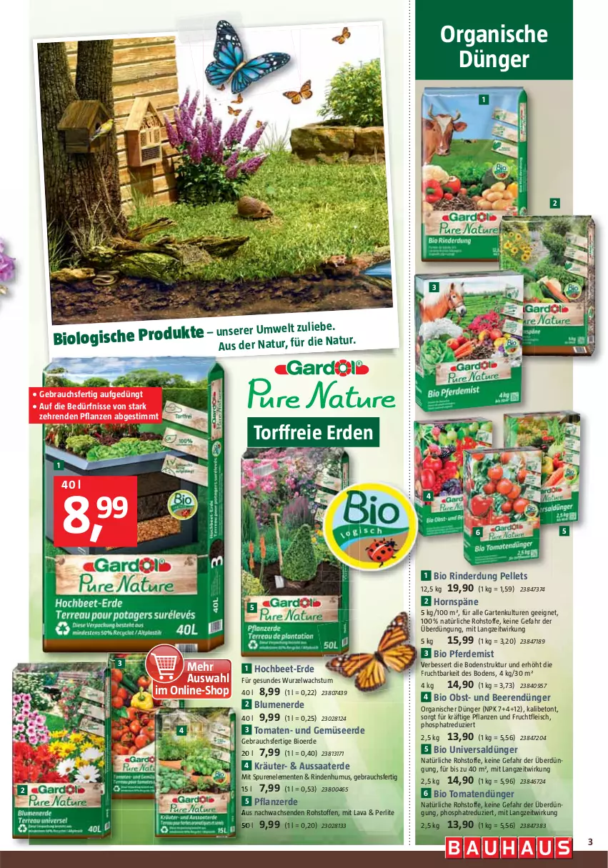 Aktueller Prospekt Bauhaus - Prospekte - von 29.04 bis 27.05.2023 - strona 3 - produkty: beere, beeren, bio, blume, blumen, blumenerde, dünger, eis, elle, ente, erde, fleisch, frucht, fruchtfleisch, Garten, Gemüseerde, kräuter, natur, obst, Pellets, pflanze, pflanzen, pflanzerde, Rauch, rind, rinder, Ti, tomate, tomaten, und gemüse