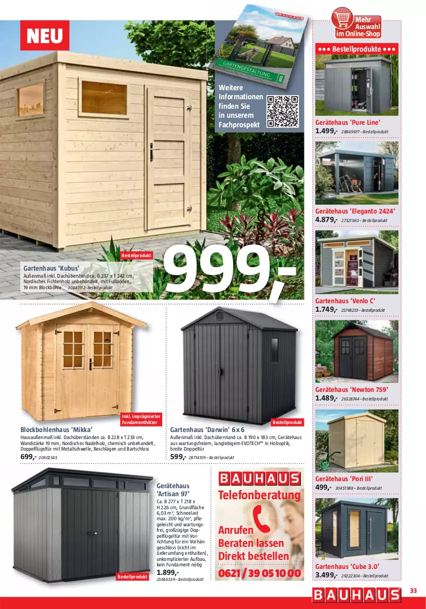 Aktueller Prospekt Bauhaus - Prospekte - von 29.04 bis 27.05.2023 - strona 33 - produkty: Bau, Brei, elle, Garten, Gartenhaus, Holz, HP, rum, telefon, Ti