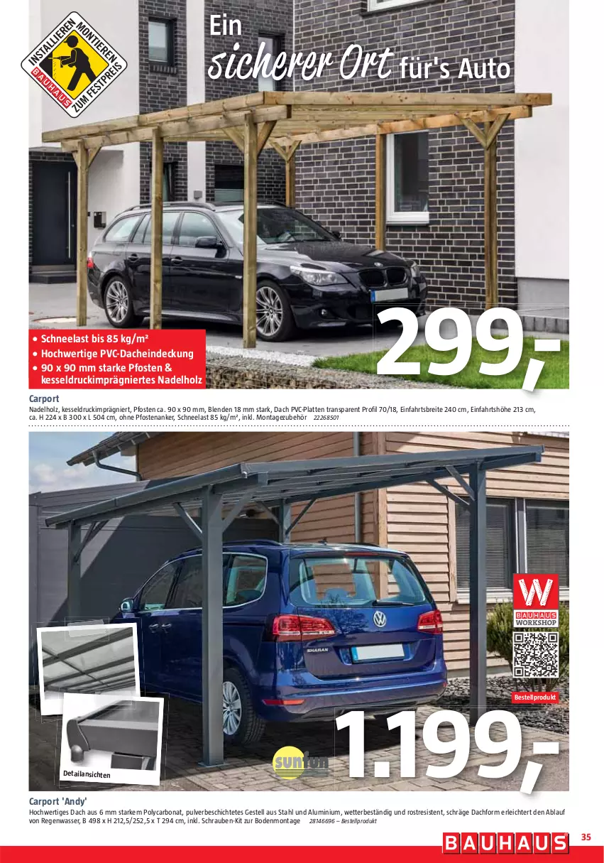 Aktueller Prospekt Bauhaus - Prospekte - von 29.04 bis 27.05.2023 - strona 35 - produkty: auto, Bona, Brei, Carport, Holz, latte, schrauben, Ti, wasser