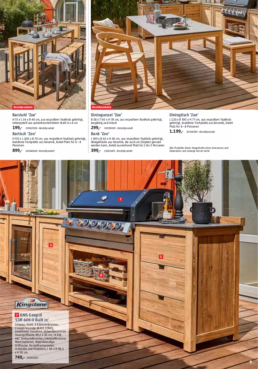 Aktueller Prospekt Bauhaus - Prospekte - von 29.04 bis 27.05.2023 - strona 9 - produkty: ACC, accessoires, Bank, Bartisch, decke, Deckel, dekoration, edelstahl, eis, erde, gasgrill, grill, grillfläche, grillplatte, Holz, HP, latte, Liege, pizza, sessel, stuhl, thermometer, Ti, tisch, tischplatte