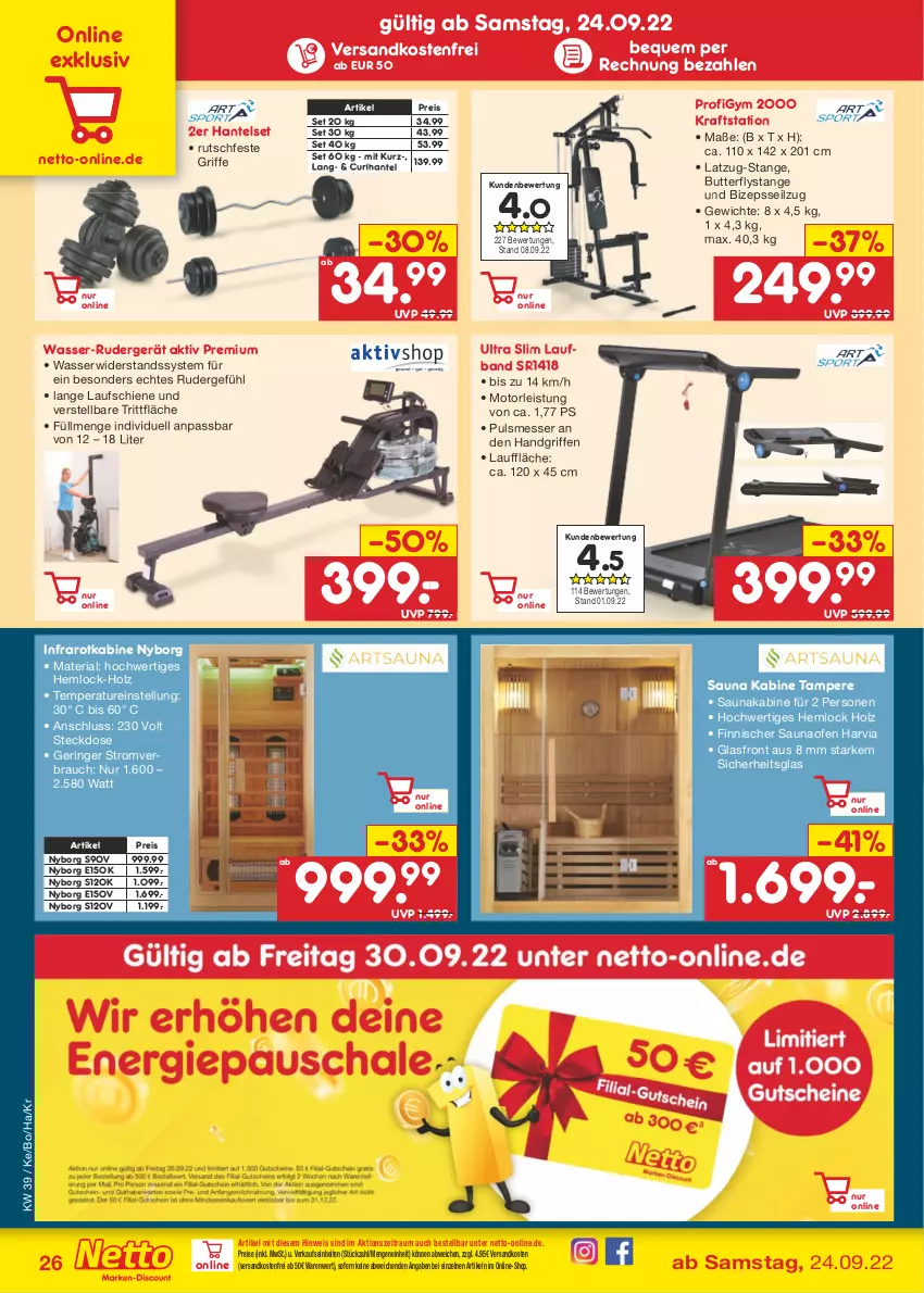 Aktueller Prospekt Netto Marken-Discount - Filial-Angebote - von 26.09 bis 01.10.2022 - strona 26 - produkty: butter, eis, gutschein, Holz, kraft, messer, ndk, Ofen, Rauch, reis, Ria, ring, steckdose, Ti, versandkostenfrei, wasser