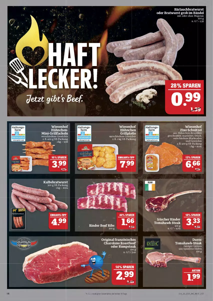 Aktueller Prospekt Marktkauf - Prospekt - von 11.05 bis 17.05.2025 - strona 14 - produkty: beef, bratwurst, brustfilet, eis, filet, grill, grillfackeln, grillplatte, hähnchen-brustfilet, Kalbsbratwurst, latte, marinade, oder rumpsteak, reis, rind, roastbeef, rum, rumpsteak, schnitten, schnitzel, steak, wiesenhof, wurst, ZTE