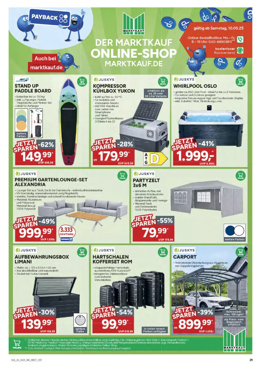 Aktueller Prospekt Marktkauf - Prospekt - von 11.05 bis 17.05.2025 - strona 29 - produkty: alexa, aufbewahrungsbox, auto, Bau, Carport, decke, Deckel, eier, eis, Garten, Gartenlounge, hering, kissen, kompressor, lounge-set, pool, reis, Ria, ring, Schal, Schale, smartphone, Sofa, tablet, Tasche, Ti, tisch, touchscreen, tragetasche, uhr, usb, wasser, Whirlpool, Zelt