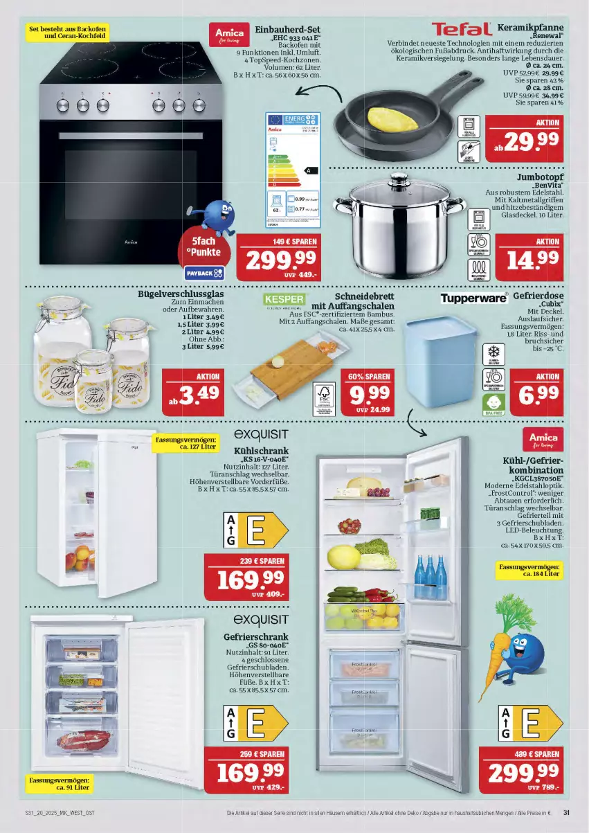 Aktueller Prospekt Marktkauf - Prospekt - von 11.05 bis 17.05.2025 - strona 31 - produkty: auer, backofen, bambus, Bau, beleuchtung, bügel, Bügelverschlussglas, decke, Deckel, edelstahl, einbauherd, einbauherd-set, eis, gefrierschrank, Glasdeckel, jumbo, kühlschrank, led-beleuchtung, LG, Mode, Ofen, pfanne, reis, Schal, Schale, Schrank, schubladen, spee, tee, Ti, topf, Tupperware, türanschlag wechselbar, vita