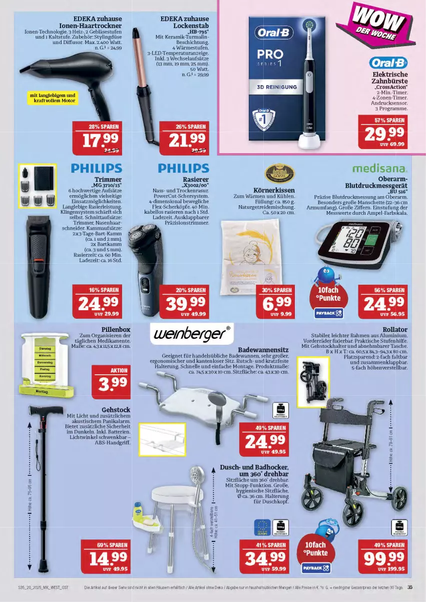 Aktueller Prospekt Marktkauf - Prospekt - von 11.05 bis 17.05.2025 - strona 35 - produkty: Bad, Badewanne, batterie, batterien, Blutdruckmessgerät, bürste, deka, eis, elektrische zahnbürste, elle, ente, haartrockner, hocker, isana, kissen, Lockenstab, medisana, natur, Philips, rasierer, Reinigung, reis, sac, sana, Tasche, Ti, timer, tisch, Trockner, Wanne, zahnbürste, ZTE