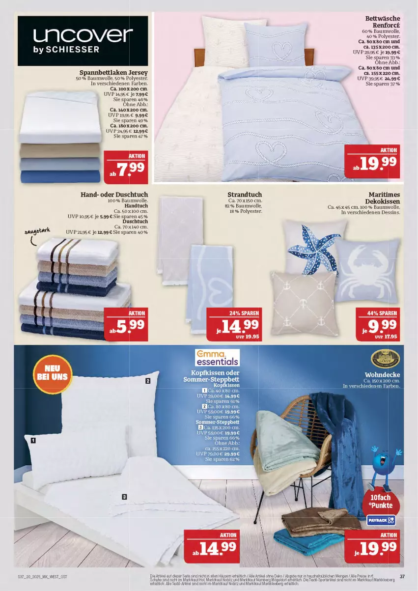 Aktueller Prospekt Marktkauf - Prospekt - von 11.05 bis 17.05.2025 - strona 37 - produkty: Bau, baumwolle, bett, bettwäsche, decke, dekokissen, duschtuch, eis, handtuch, kissen, kopfkissen, reis, schuhe, spannbettlaken, Sport, steppbett, strandtuch, Ti, tuc, wolle