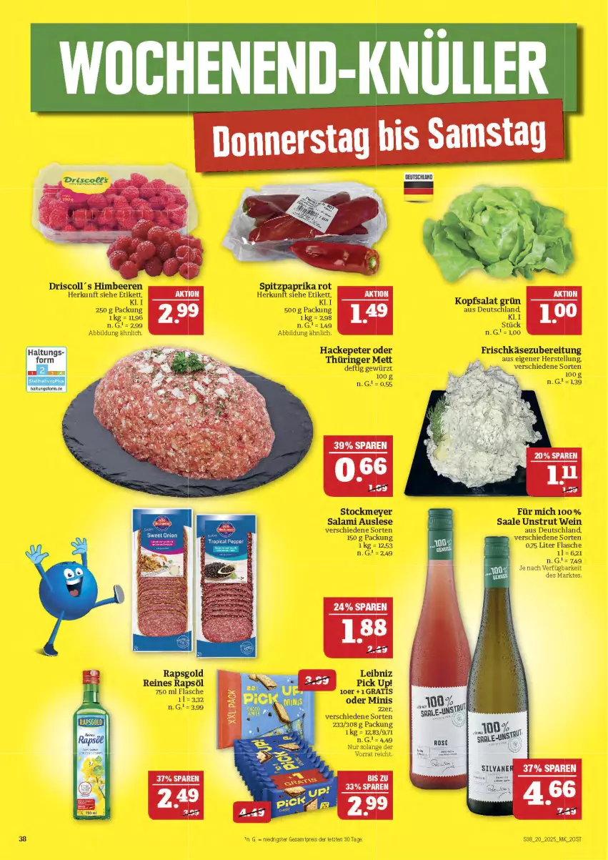 Aktueller Prospekt Marktkauf - Prospekt - von 11.05 bis 17.05.2025 - strona 38 - produkty: beere, beeren, eis, flasche, frischkäse, frischkäsezubereitung, gewürz, himbeer, himbeere, himbeeren, Käse, kopfsalat, Mett, paprika, paprika rot, rapsöl, reines rapsöl, reis, ring, salami, salat, Spitzpaprika, stockmeyer, Ti, wein, ZTE
