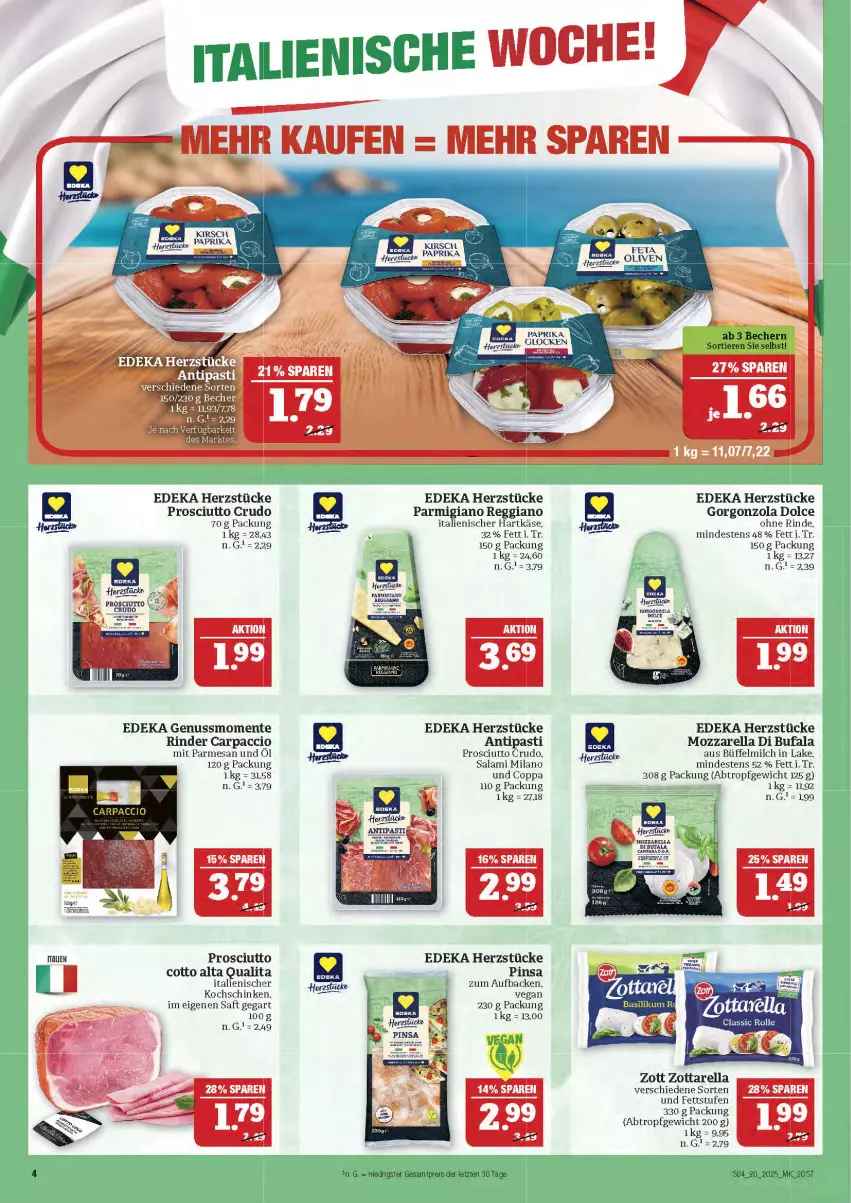 Aktueller Prospekt Marktkauf - Prospekt - von 11.05 bis 17.05.2025 - strona 4 - produkty: ACC, antipasti, asti, Carpaccio, deka, di bufala, ente, gorgonzola, hartkäse, italienischer hartkäse, Käse, kochschinken, milch, mozzarella, nuss, parmigiano, parmigiano reggiano, prosciutto, prosciutto cotto, prosciutto crudo, reggiano, rel, rind, rinder, saft, salami, schinken, Ti, zott, zottarella
