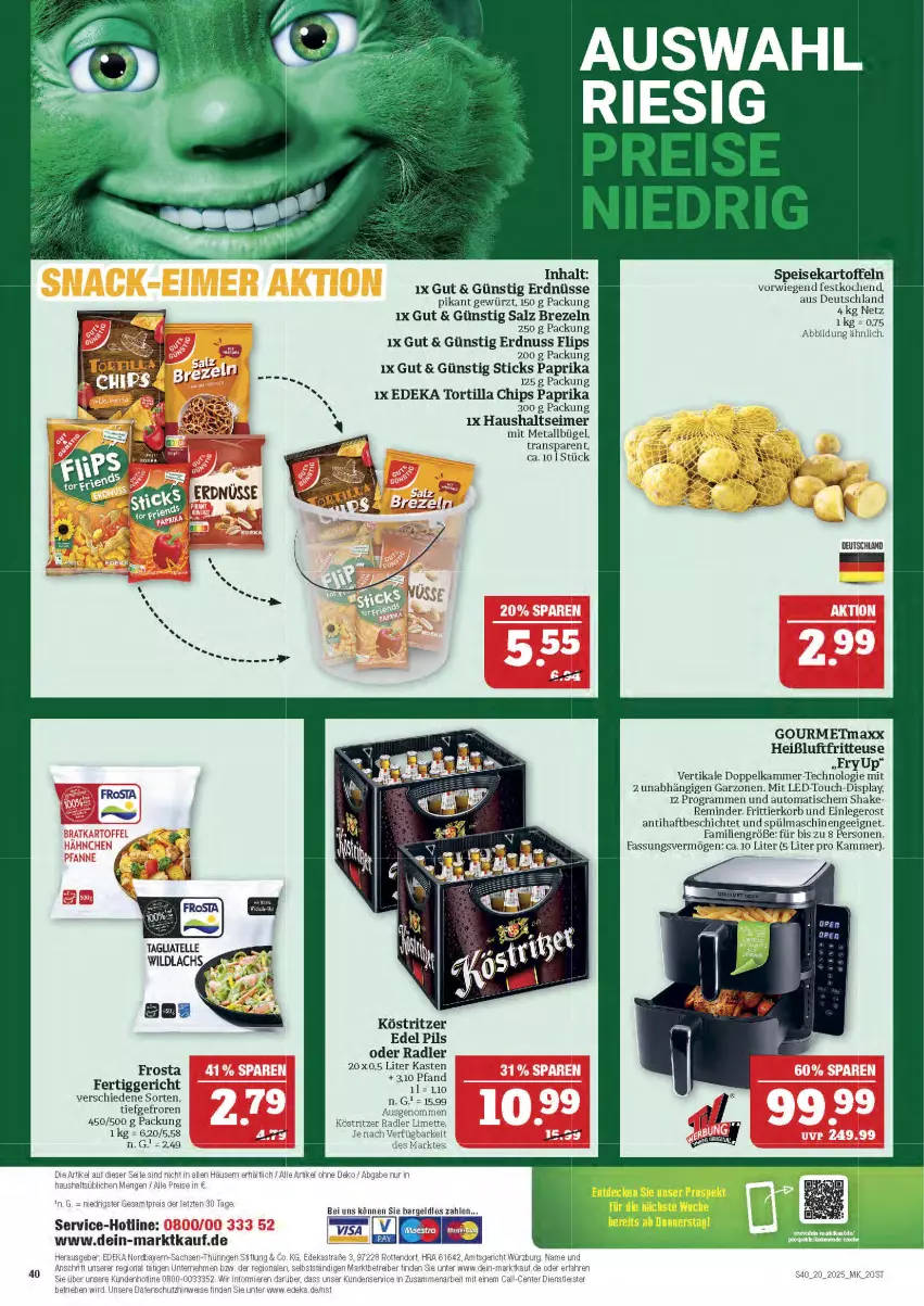Aktueller Prospekt Marktkauf - Prospekt - von 11.05 bis 17.05.2025 - strona 40 - produkty: auto, brezel, Brezeln, bügel, chips, deka, eimer, eis, erdnuss, erdnüsse, fertiggericht, fritteuse, Frittierkorb, gewürz, gourmetmaxx, Heißluftfritteuse, kartoffel, kartoffeln, korb, köstritzer, limette, Mett, nuss, oder radler, paprika, pils, radler, reis, ring, sac, salz, shake, speisekartoffeln, spülmaschinen, Ti, tisch, tortilla, Tortilla Chips, ZTE