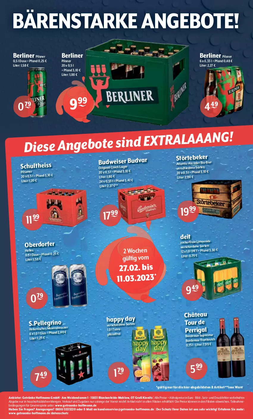 Aktueller Prospekt Getraenke Hoffmann - Prospekte - von 27.02 bis 04.03.2023 - strona 8 - produkty: abholpreise, Alwa, angebot, angebote, berliner, bier, bio, deit, eis, elle, getränk, getränke, gewinnspiel, gin, limo, limonade, mineralwasser, pils, pilsener, pilsner, reis, Schultheiss, Spiele, Ti, wasser, zucker