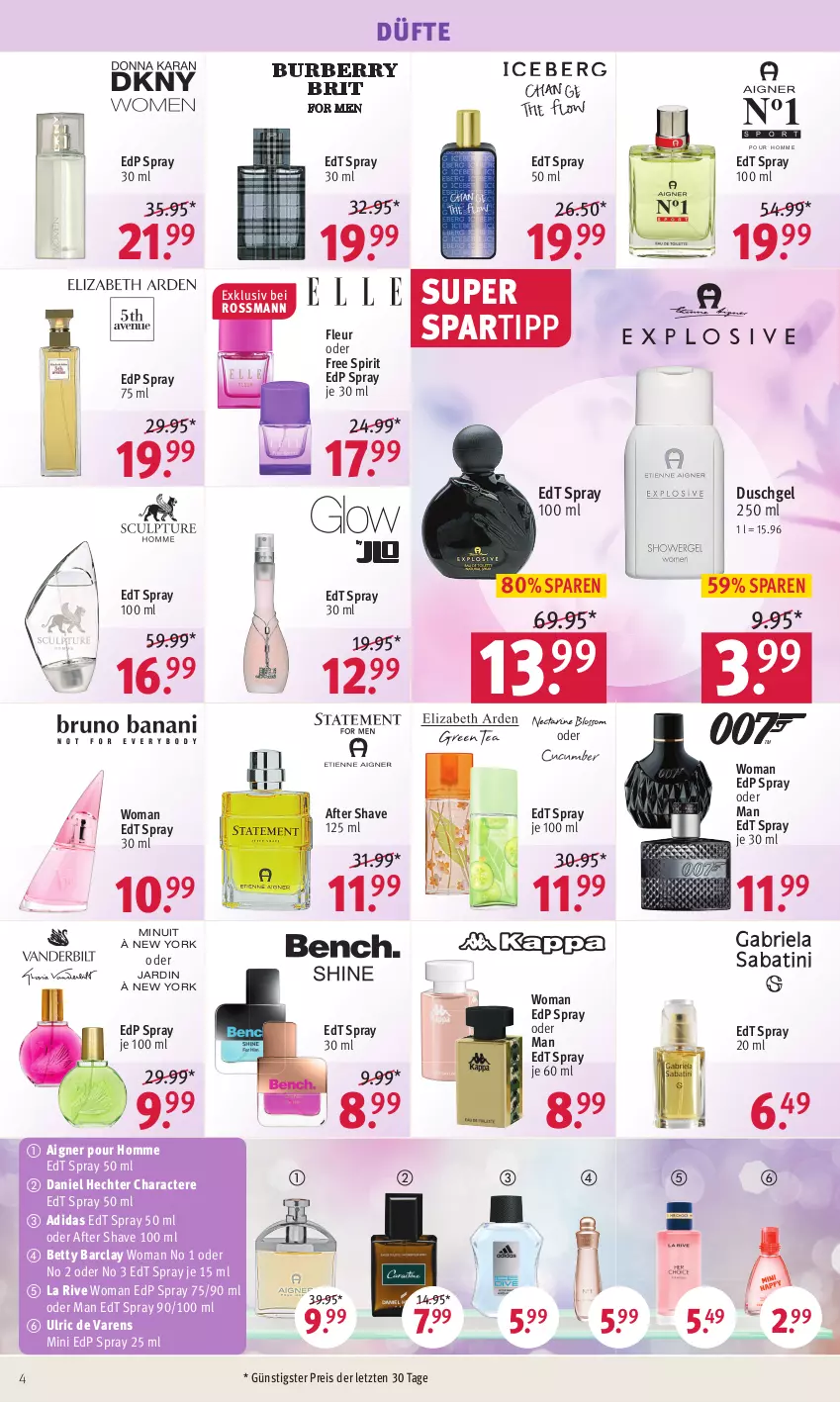 Aktueller Prospekt Rossmann - Prospekte - von 16.01 bis 20.01.2023 - strona 4 - produkty: Adidas, after shave, aigner, bett, duschgel, edp spray, edt spray, eis, La Rive, reis, spartipp, Ti, Yo, ZTE