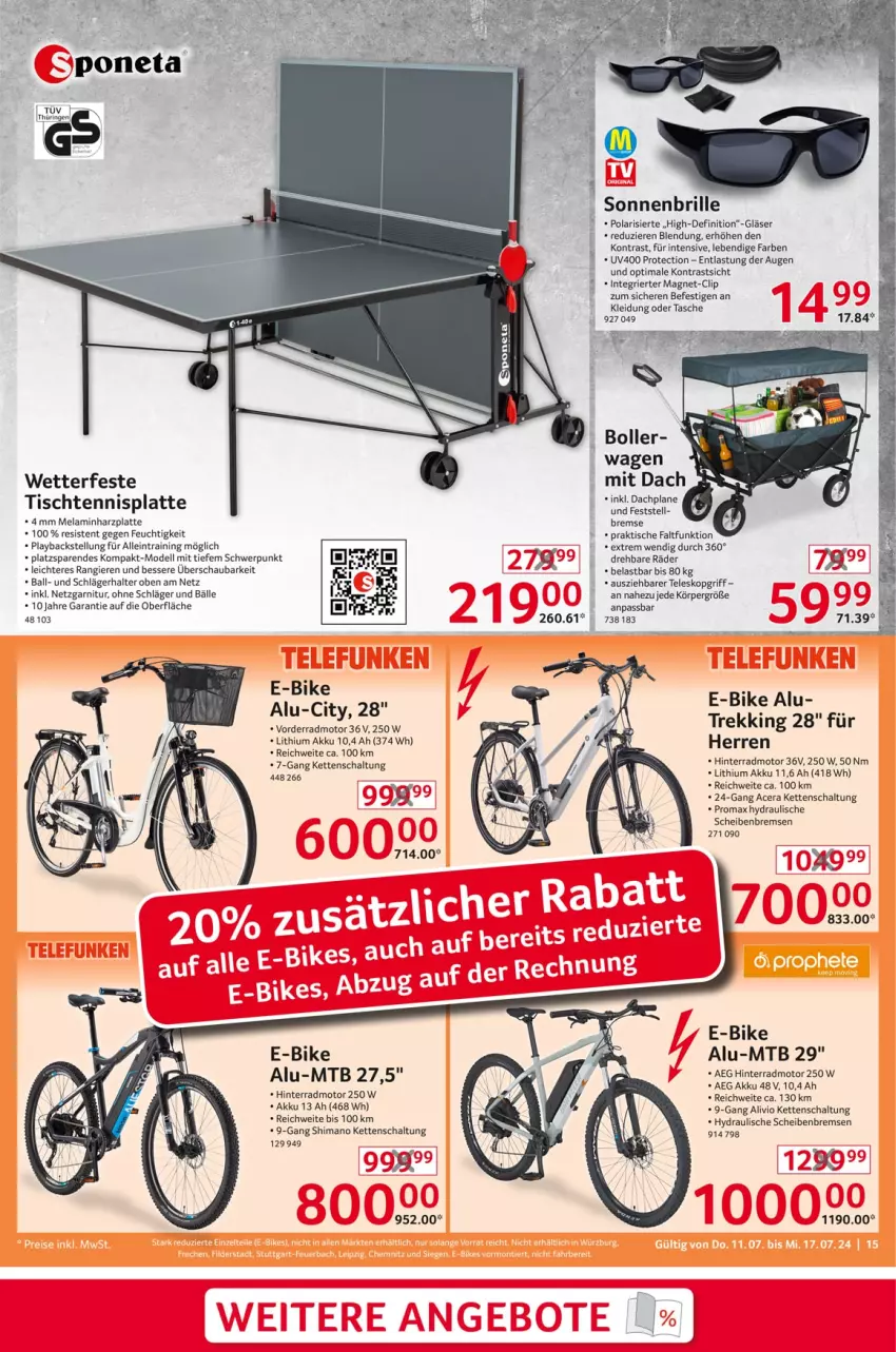 Aktueller Prospekt Selgros - Non Food - von 11.07 bis 17.07.2024 - strona 15 - produkty: acer, aeg, akku, ball, Brille, dell, E-Bike, garnitur, Gläser, HP, Kette, kleid, Kleidung, latte, Mode, promax, Schal, shimano, sonnenbrille, Tasche, Teleskop, Ti, tisch