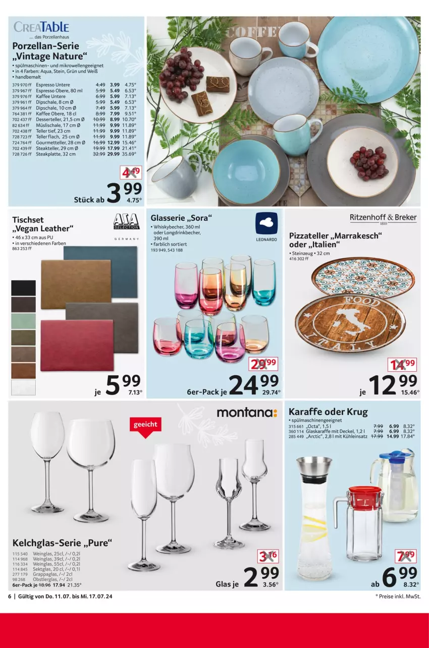 Aktueller Prospekt Selgros - Non Food - von 11.07 bis 17.07.2024 - strona 6 - produkty: aqua, decke, Deckel, dessert, dip, Dipschale, eis, elle, espresso, glaskaraffe, grappa, kaffee, Karaffe, latte, Mett, mikrowelle, montana, müsli, Müslischale, natur, obst, pizza, reis, Schal, Schale, sekt, spülmaschinen, steak, teller, Ti, tisch, Tischset, wein