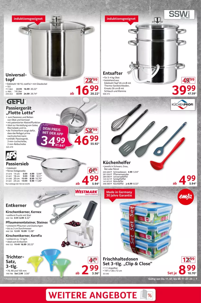 Aktueller Prospekt Selgros - Non Food - von 11.07 bis 17.07.2024 - strona 7 - produkty: angebot, angebote, decke, Deckel, edelstahl, Entsafter, frischhaltedosen, frucht, gelee, Glasdeckel, kirsch, kirsche, kirschen, Kochlöffel, küche, Küchen, kuchen, Küchenhelfer, LG, Löffel, mac, marmelade, messer, obst, Obst und Gemüse, pfanne, pfannen, Pfannenwender, pflaume, pflaumen, saft, sandwich, schlauch, Schneebesen, Schöpflöffel, steiner, Ti, topf, und gemüse