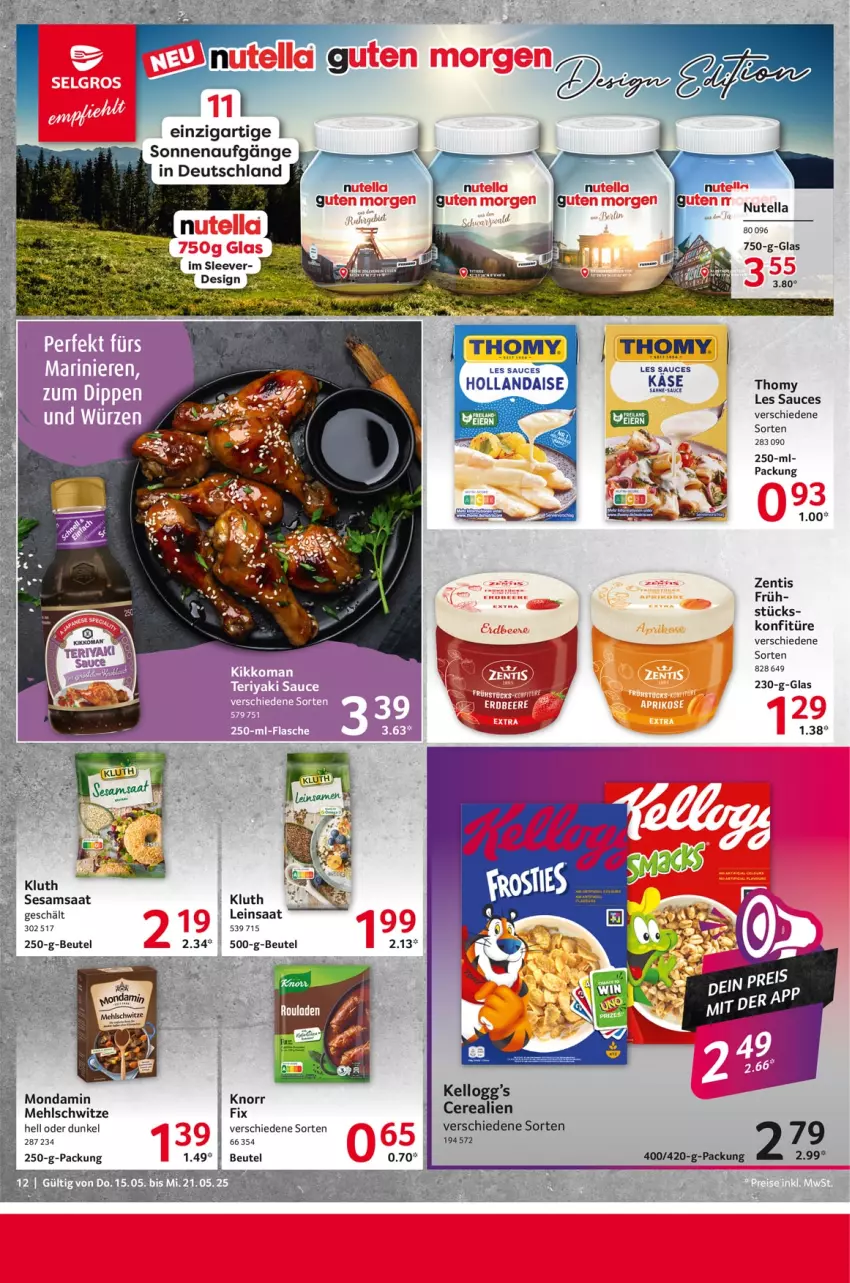 Aktueller Prospekt Selgros - Food - von 15.05 bis 21.05.2025 - strona 12 - produkty: beutel, cerealien, flasche, Käse, kikkoman, konfitüre, mehl, mondamin, nutella, sauce, sesam, tee, thomy, Ti, zentis
