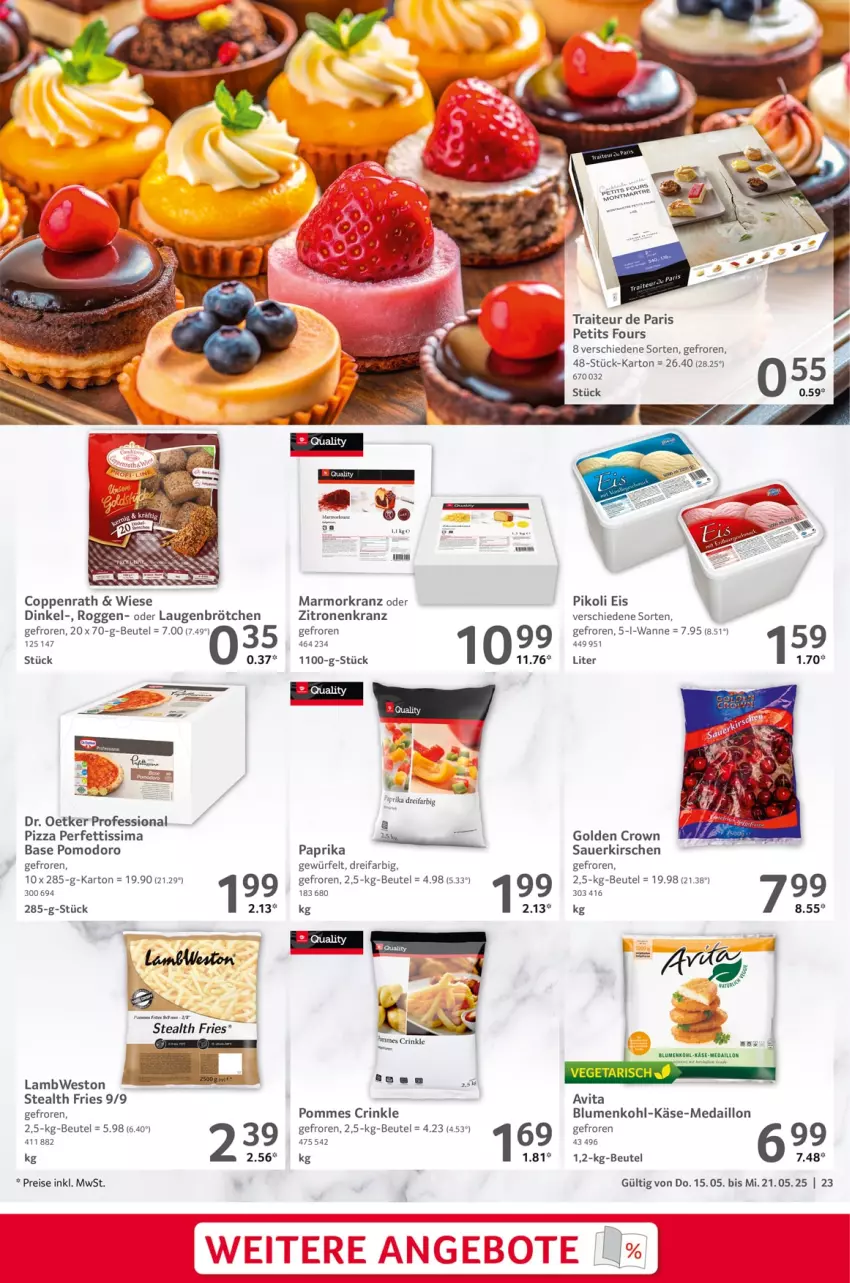 Aktueller Prospekt Selgros - Food - von 15.05 bis 21.05.2025 - strona 23 - produkty: auer, beutel, blume, blumen, blumenkohl, coppenrath, Dr. Oetker, eis, Käse, kirsch, kirsche, kirschen, Kranz, paprika, pizza, pommes, reis, sauerkirschen, sim, Ti, tuc, vita, Wanne, würfel, zitrone, zitronen